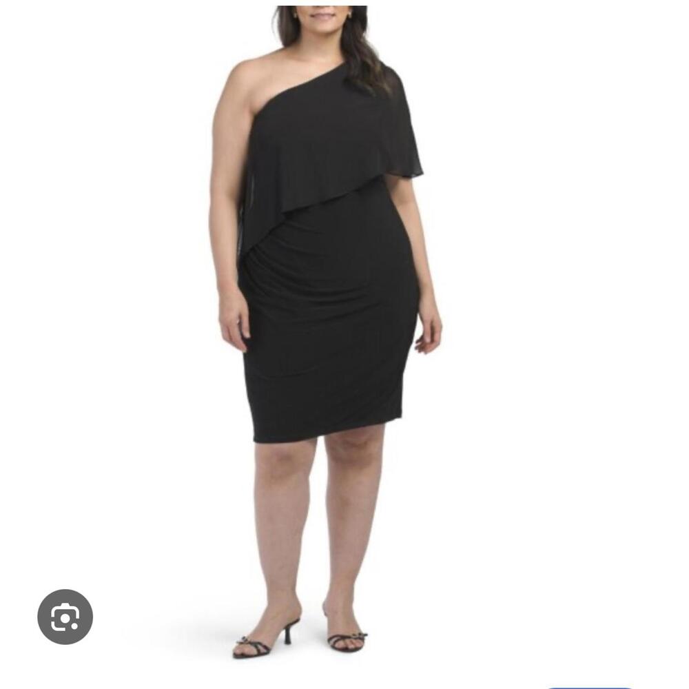 Adrianna Papell One Shoulder Chiffon Cape Midi Dress